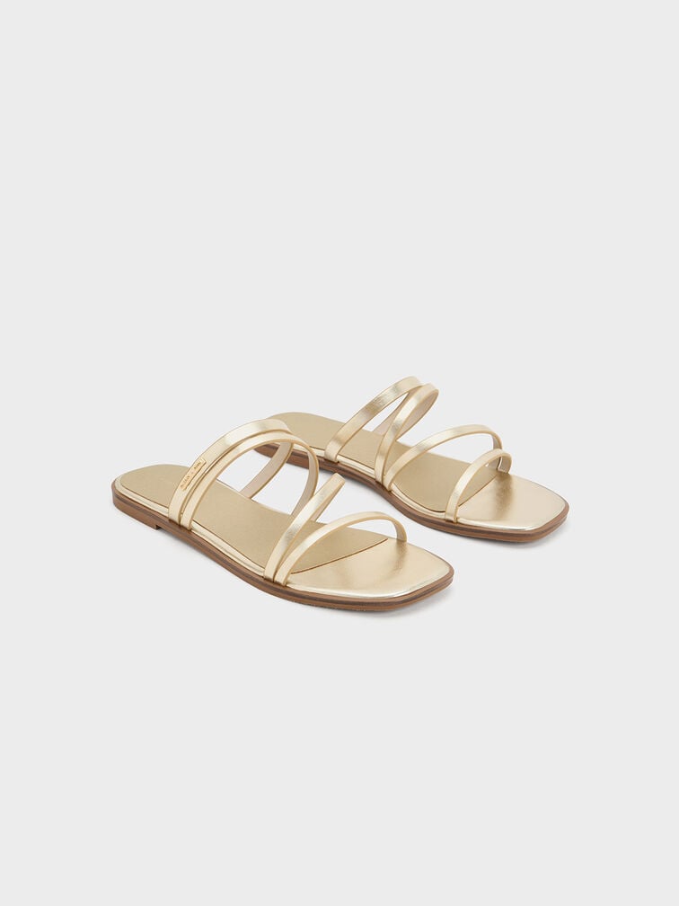 Lliana Metallic Strappy Slide Sandals, Gold, hi-res