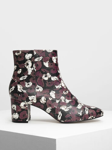 Printed Zipper Ankle Boots, Purple, hi-res