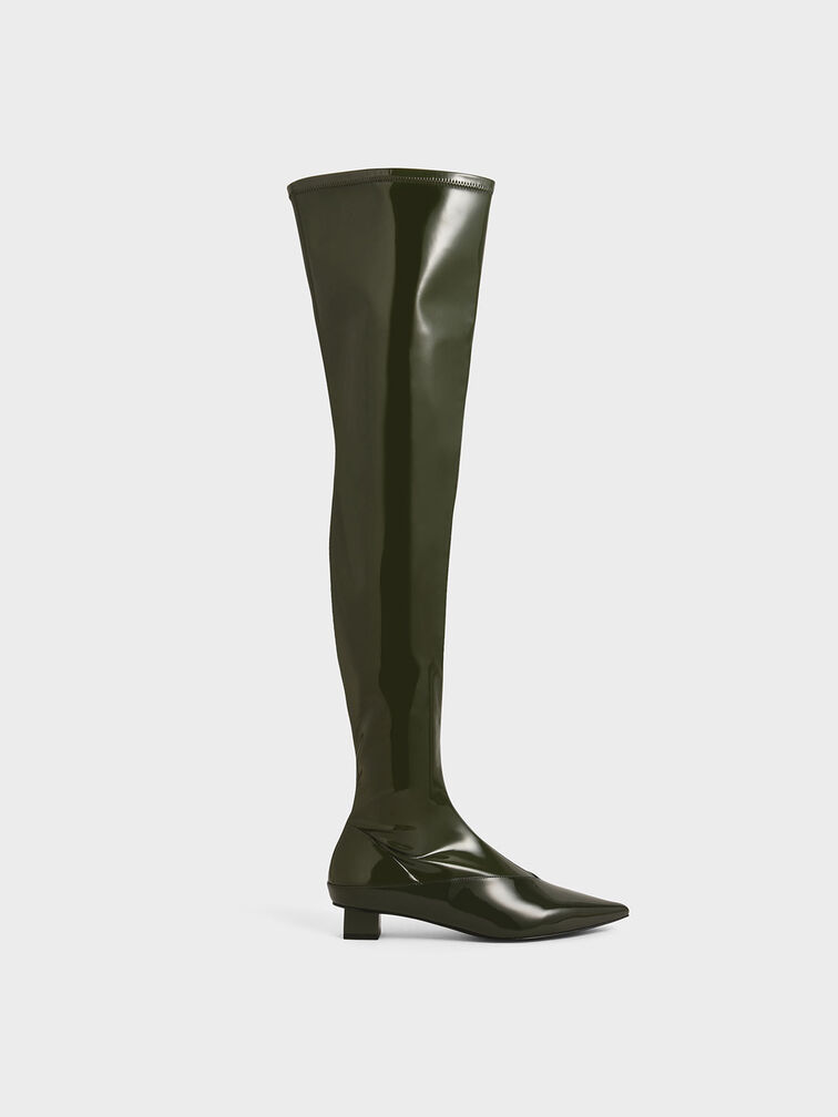 Thigh High Patent Boots, Green, hi-res