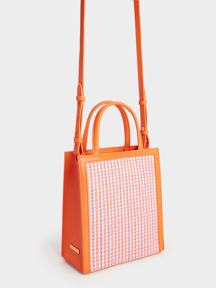 Tweed Double Handle Tote Bag, Orange, hi-res