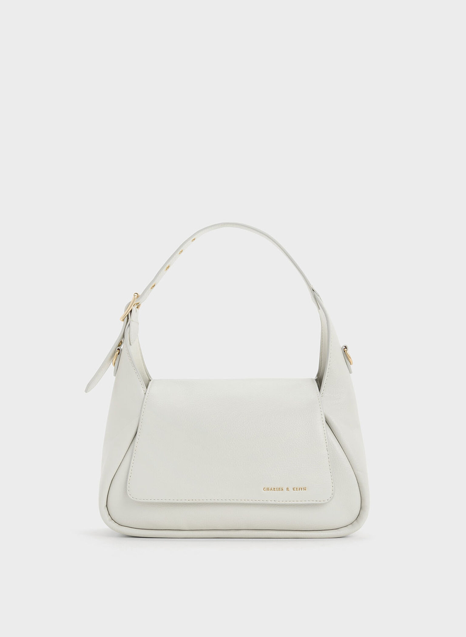 White Buzz Front Flap Hobo Bag - CHARLES & KEITH US
