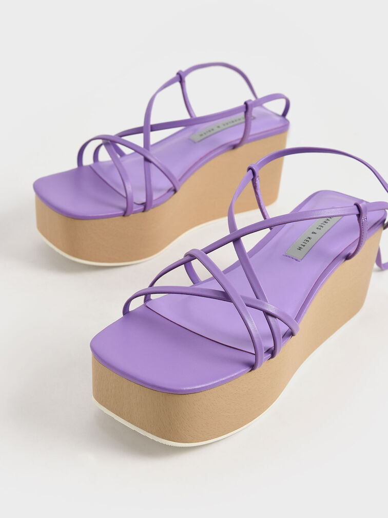 Ankle Strap Platform Wedges, Purple, hi-res