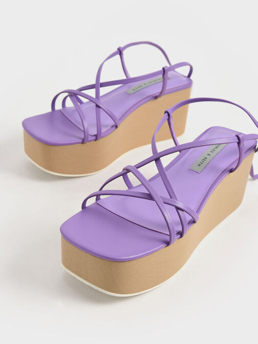 繞踝細帶楔型鞋, 紫色, hi-res