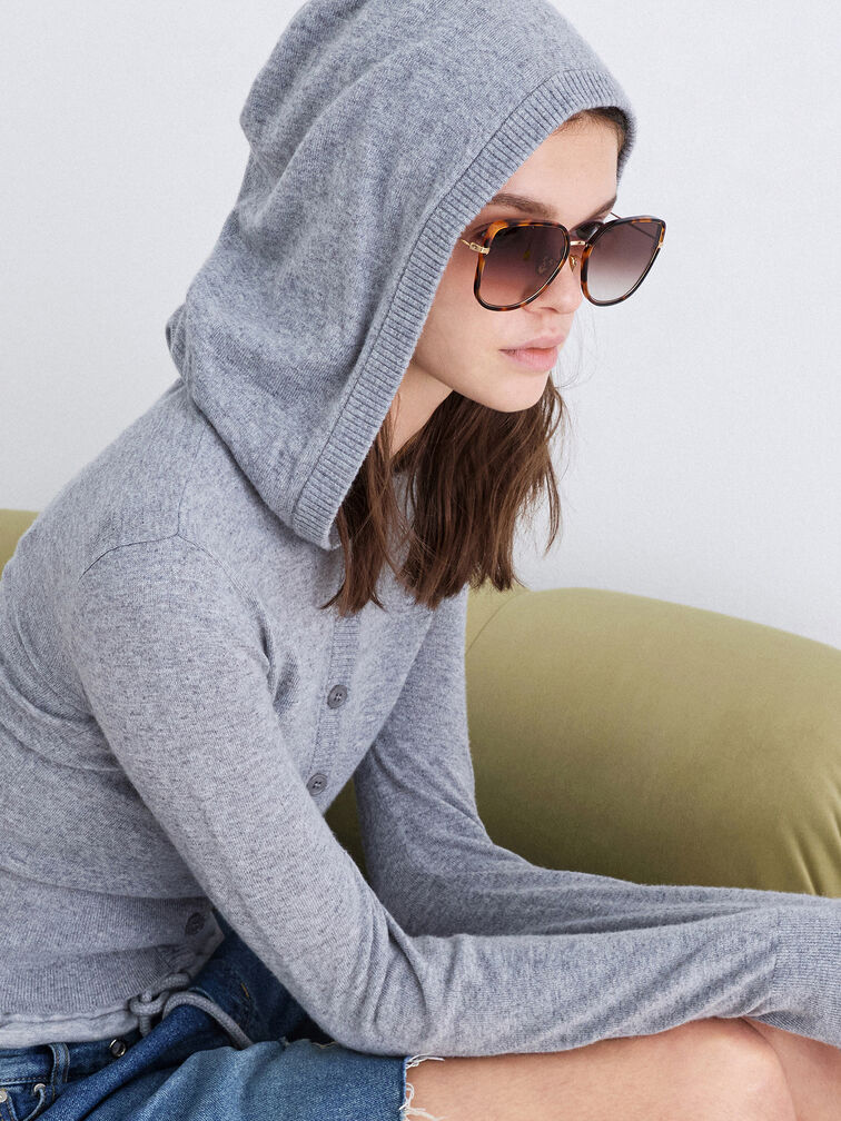 Lunettes de soleil oversize &agrave; monture &eacute;caille de tortue et verres papillon Lisbeth, &Eacute;caille, hi-res