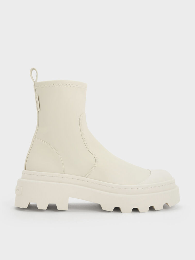 Chunky Ridged-Sole Ankle Boots, Chalk, hi-res