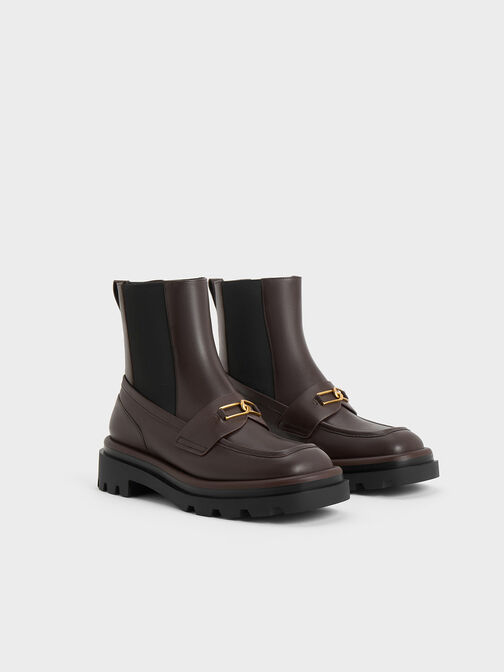 Gabine Leather Loafer Chelsea Boots, Dark Brown, hi-res