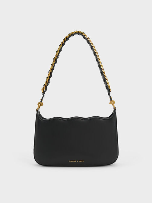 Braided Chain-Link Wavy Bag, Black, hi-res