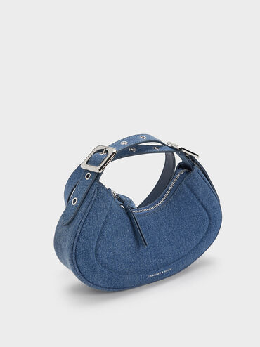 Petra Denim Curved Shoulder Bag, Denim Blue, hi-res