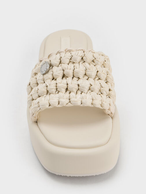 Raffia Woven Flatform Sandals, Chalk, hi-res