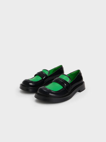 Penelope Two-Tone Penny Loafers, Green, hi-res