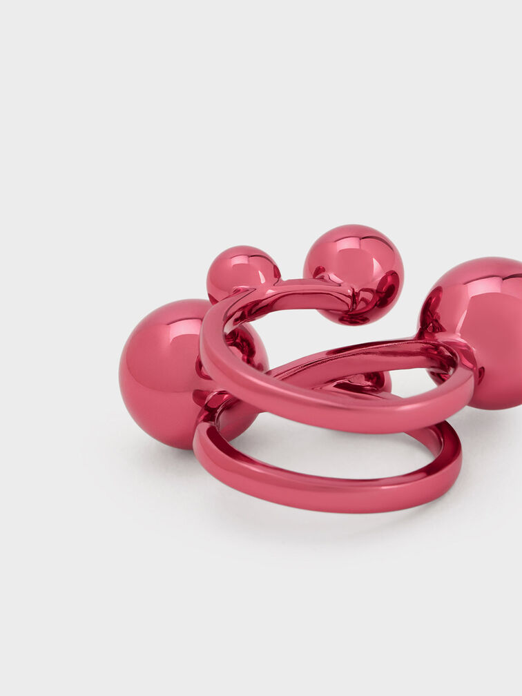 Metallic Sphere Sculptural Ring, Fuchsia, hi-res