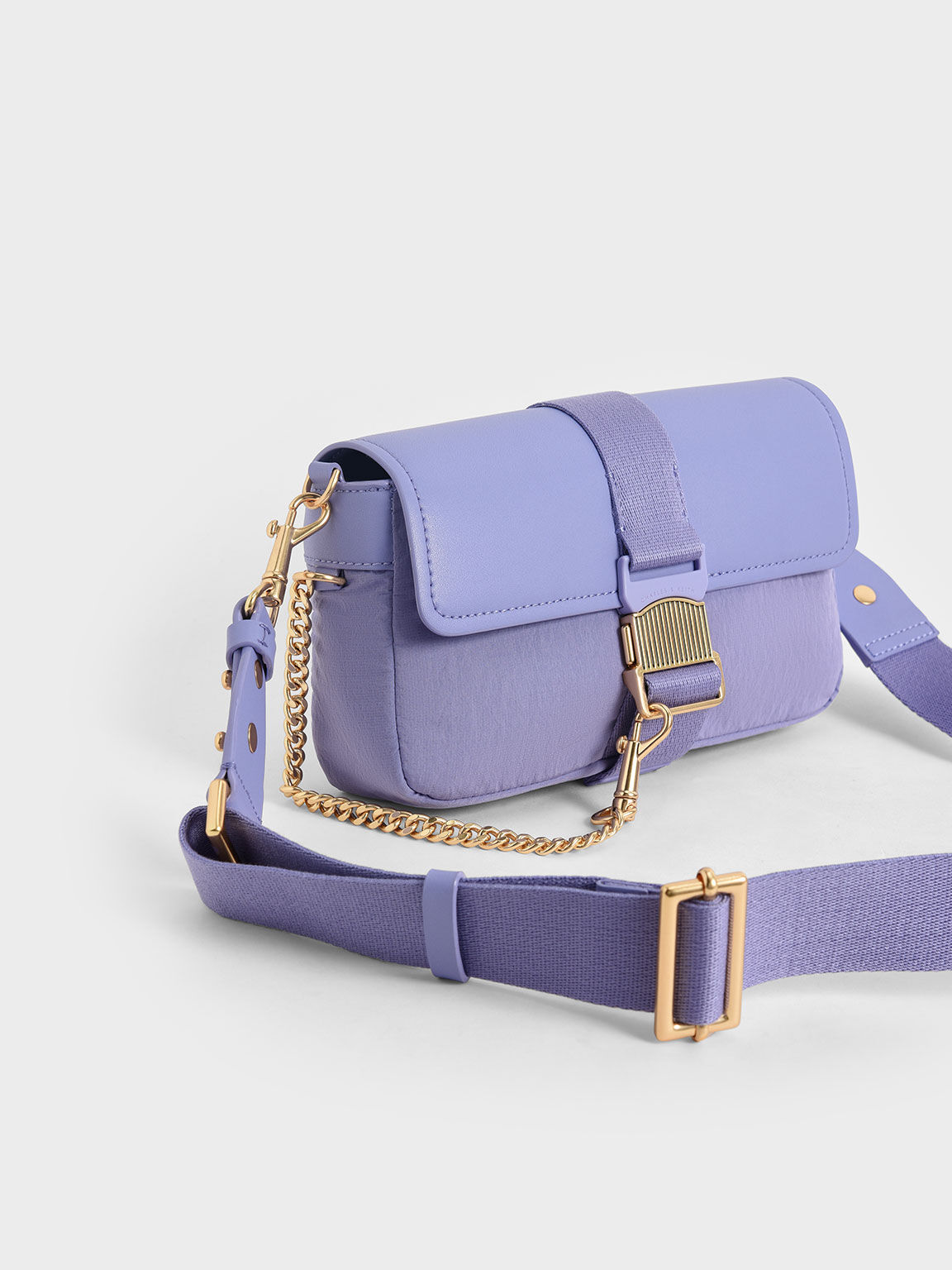 Aspen Metallic Belt Buckle Shoulder Bag, Lilac, hi-res