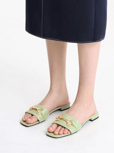 金屬釦飾拖鞋, 灰綠色, hi-res