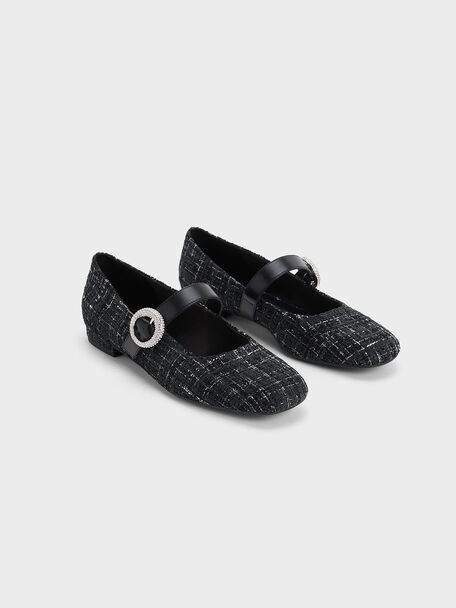 Tweed Crystal-Embellished Buckle Mary Jane Flats, Multi, hi-res