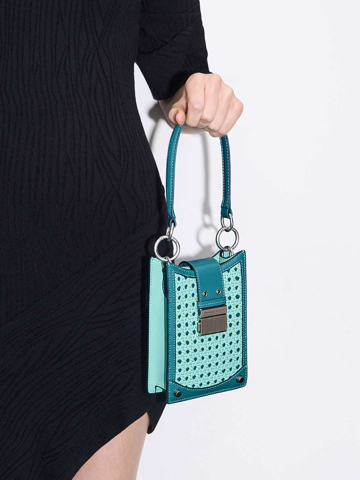 Winslet Belted Woven Phone Pouch, Turquoise, hi-res