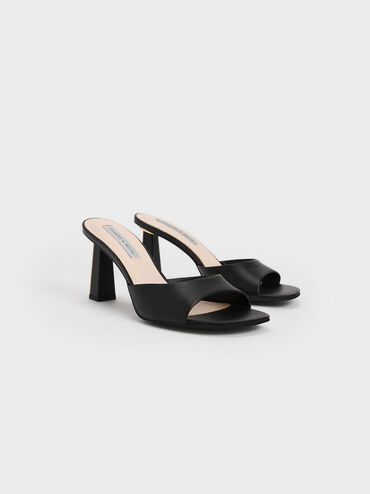 Geometric Heeled Mules, Black, hi-res