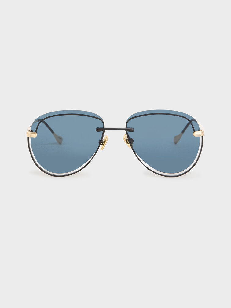 Cut-Out Tinted Sunglasses, Dark Blue, hi-res
