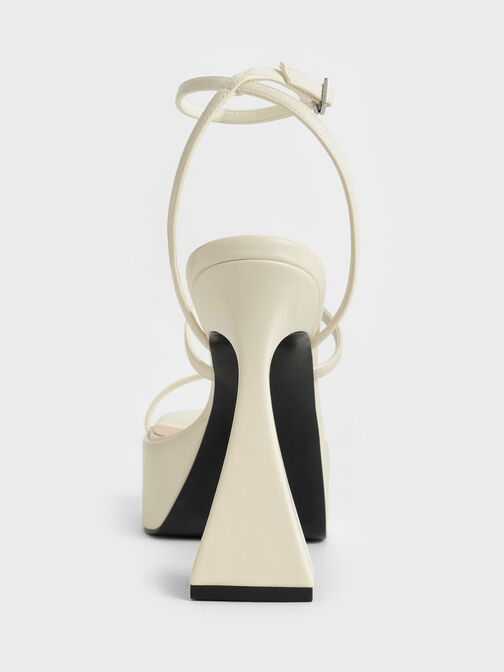 Strappy Sculptural-Heel Platform Sandals, Cream, hi-res
