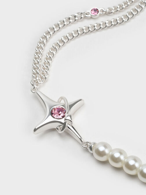 Estelle Star & Pearl Choker Necklace, Silver, hi-res