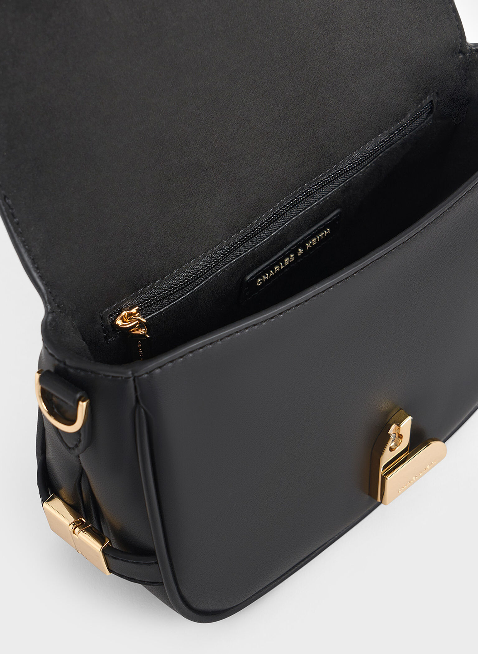Aurelia Metallic-Accent Saddle Bag, Black, hi-res
