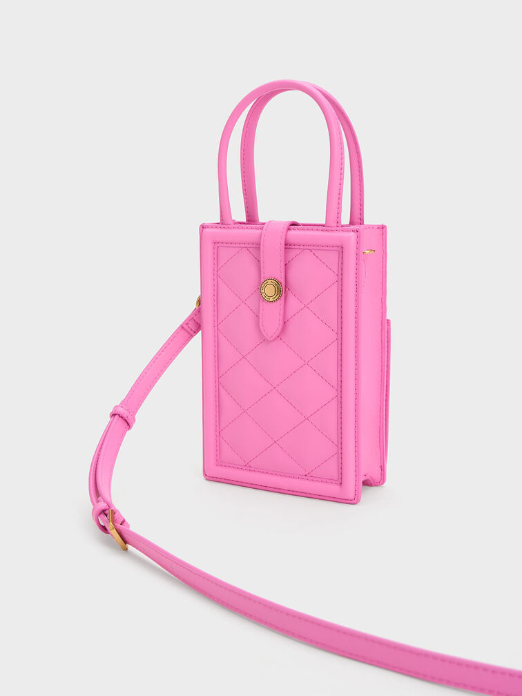 Este Belted Quilted Phone Pouch, Pink, hi-res