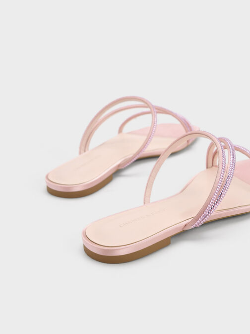 Satin Crystal-Embellished Strappy Sandals, Light Pink, hi-res