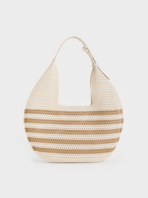 Ida Knitted Striped Hobo Bag, Sand, hi-res