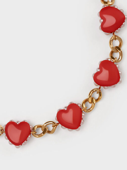 Heart Motif Choker Necklace, Red, hi-res