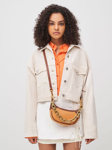 Shalia Chain-Handle Moon Bag, Pumpkin, hi-res