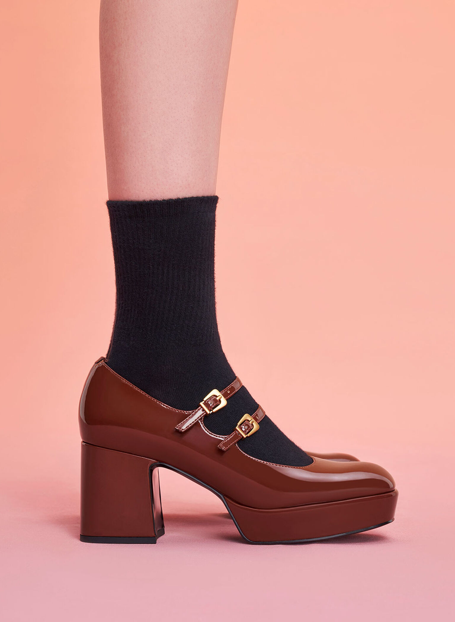 Zapatos de tacón Mary Janes, Coñac, hi-res