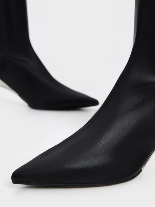 Devon Metallic Blade-Heel Knee-High Boots, Black, hi-res