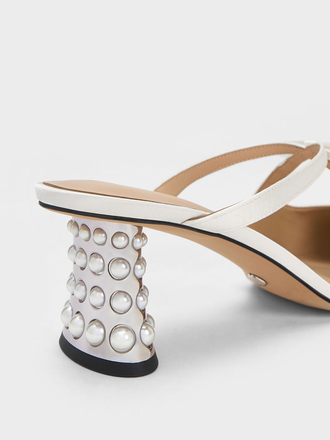Beaded Heel Bow Mules, White, hi-res