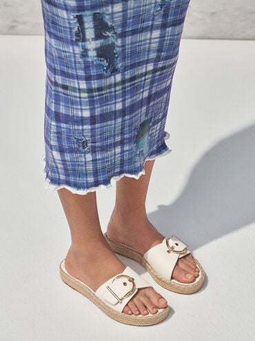 Sandales espadrilles à boucle, Crème, hi-res