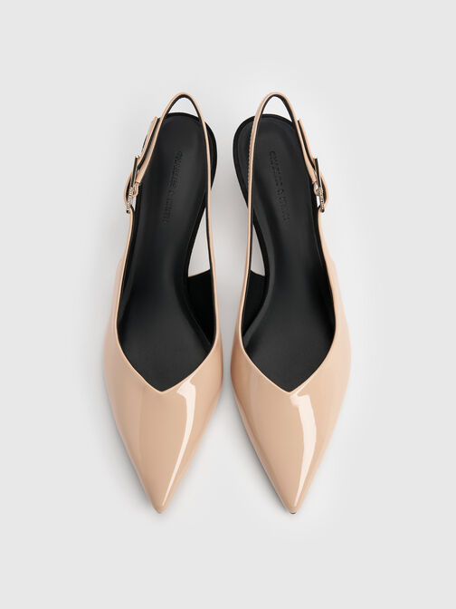 Luciana Patent Slingback Kitten Heels, Nude, hi-res