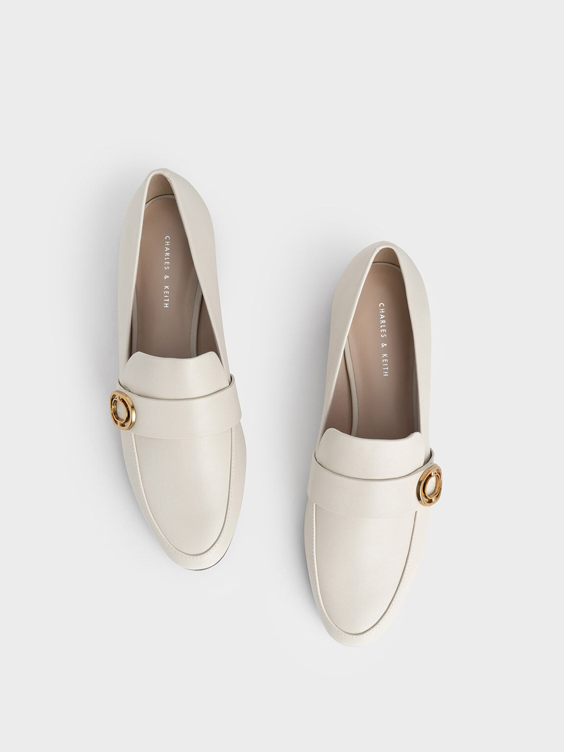 Metallic Accent Almond-Toe Penny Loafers, Chalk, hi-res