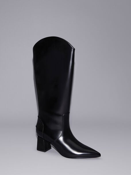 Lucinda Trapeze-Heel Knee-High Boots, Black Box, hi-res