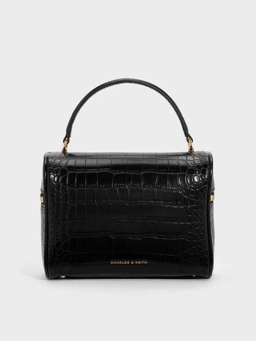 Pansy Croc-Effect Vanity Bag, Black, hi-res