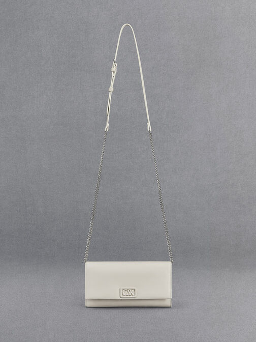Leather Chain-Strap Wallet, White, hi-res