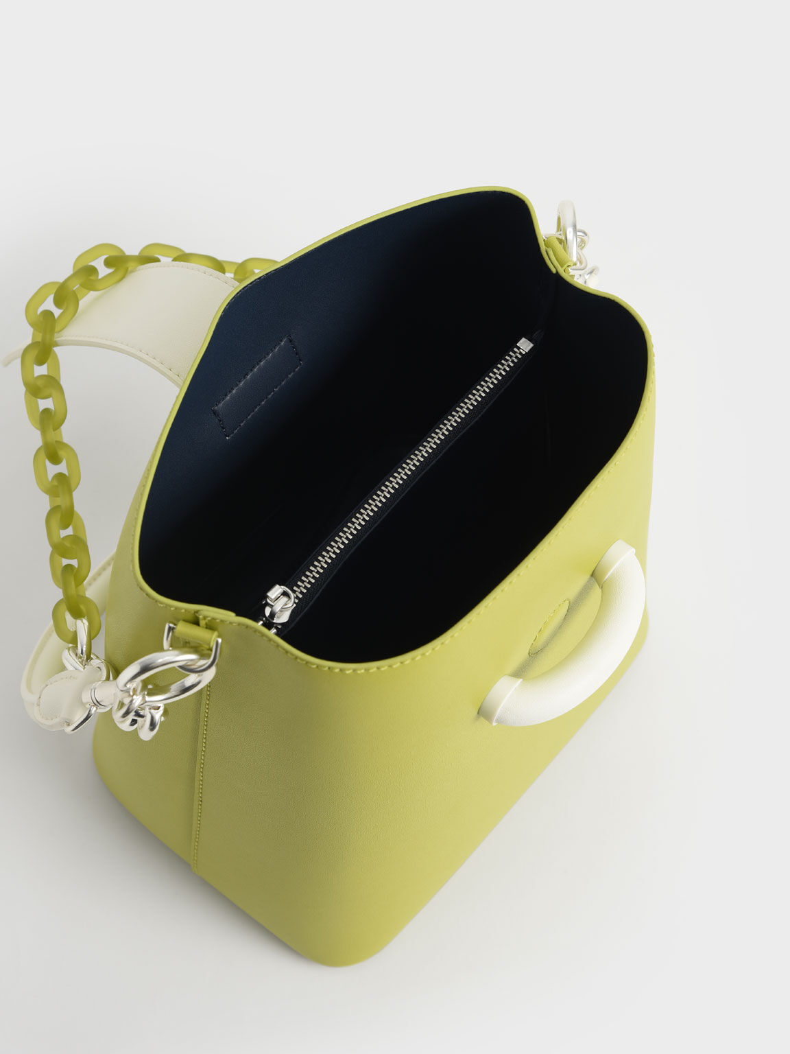 Chain Handle Bucket Bag, Lime, hi-res