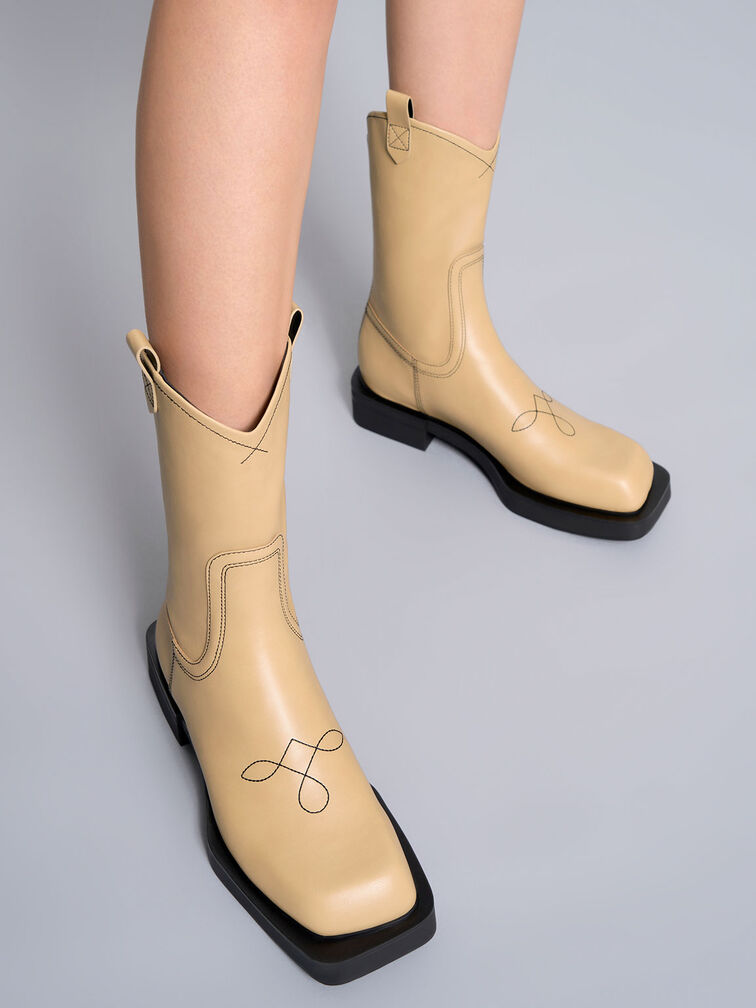 Stitch-Trim Cowboy Boots, Sand, hi-res