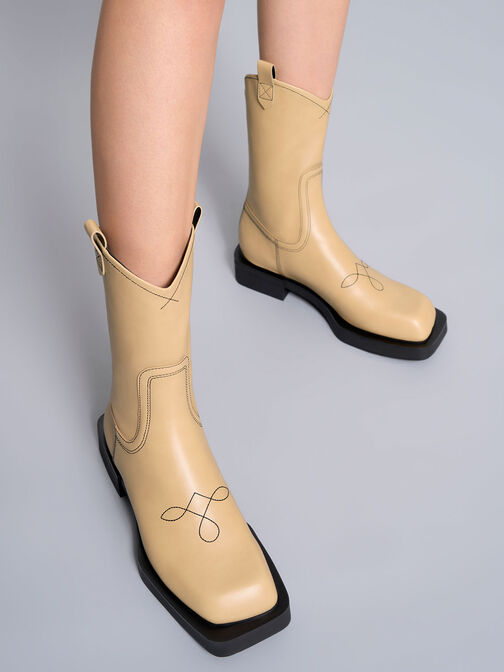 Stitch-Trim Cowboy Boots, Sand, hi-res