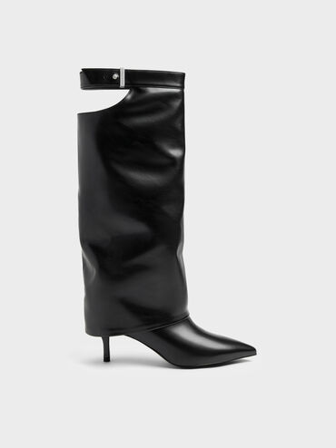 Cut-Out Stiletto Knee-High Boots, Black, hi-res
