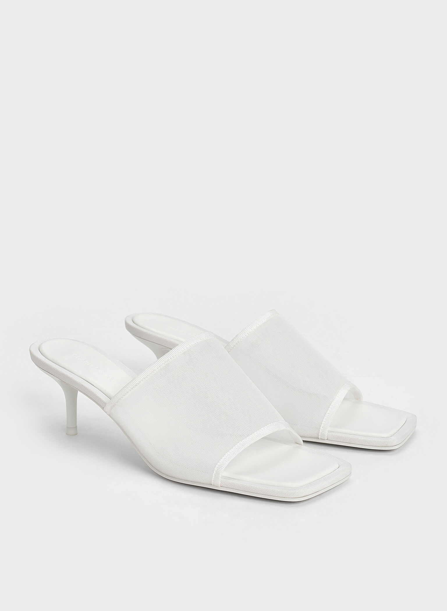 Mules de malla Loren con tacón bajo, Blanco, hi-res