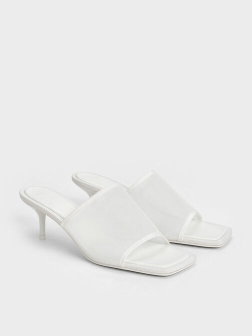 Mules de malla Loren con tacón bajo, Blanco, hi-res