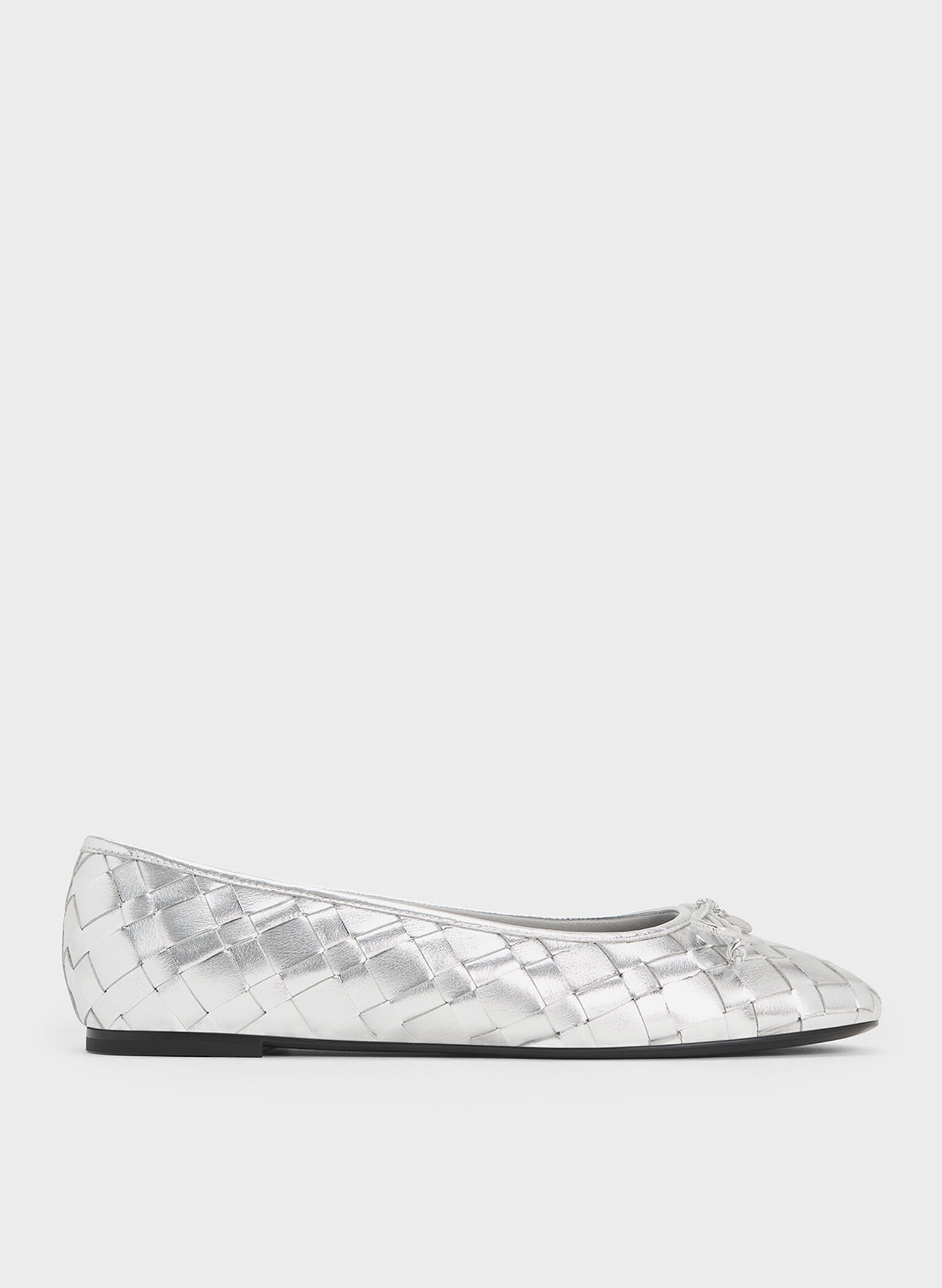 Ivette Metallic Woven Bow Ballet Flats, Silver, hi-res