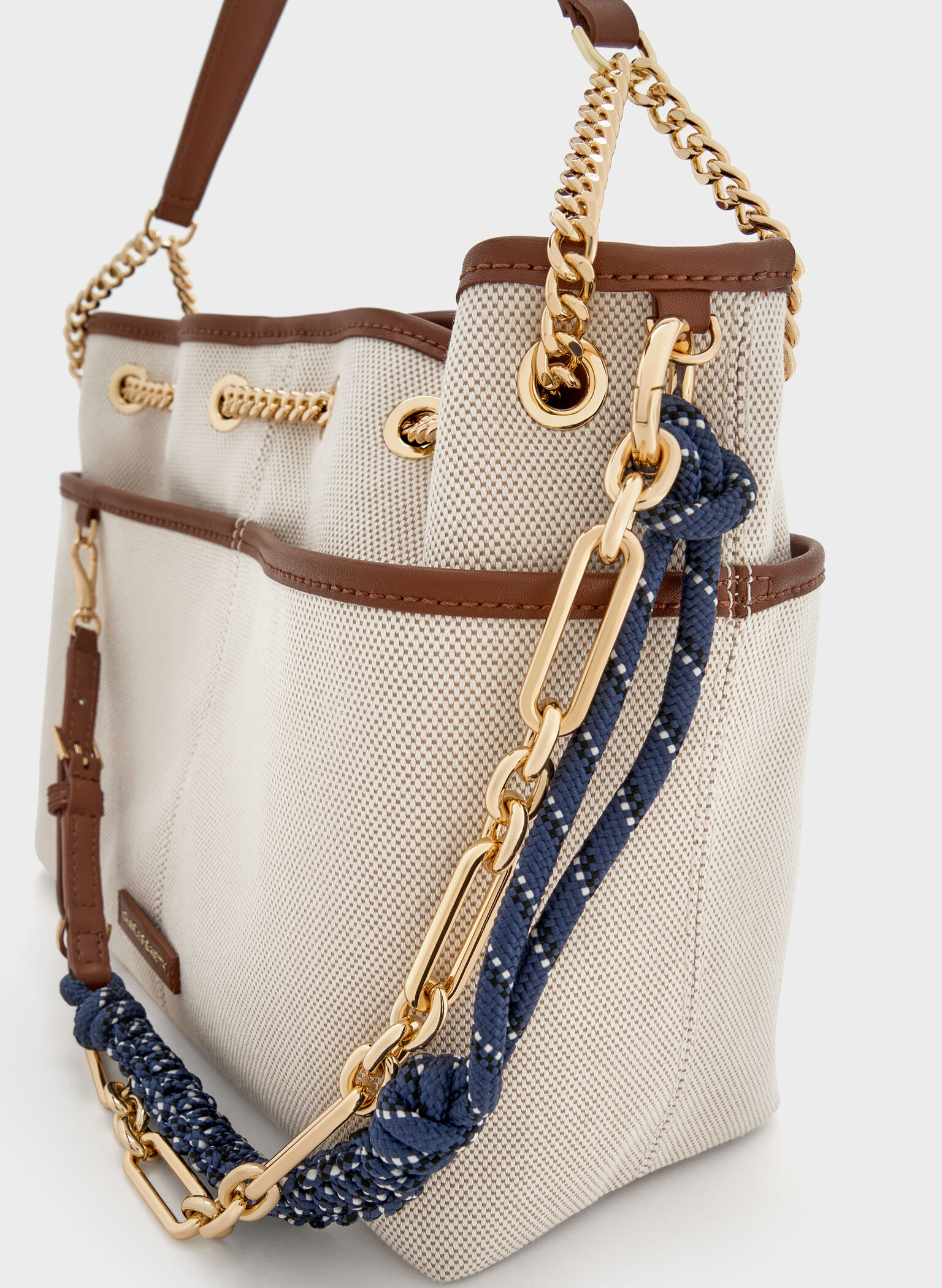 Addison Canvas Knotted-Rope Tote Bag, Lona gris pardo, hi-res