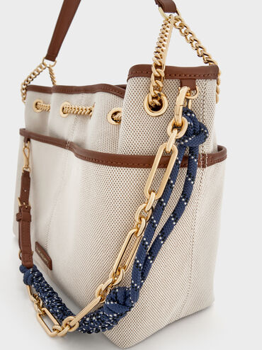 Addison Canvas Knotted-Rope Tote Bag, Lona gris pardo, hi-res