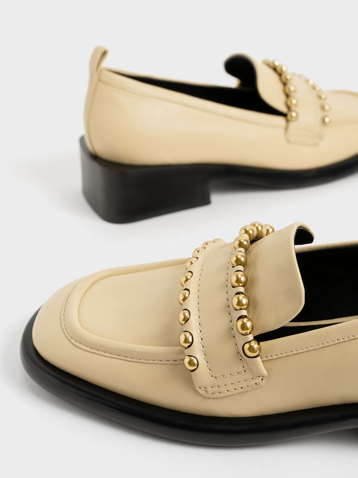 Studded Leather Penny Loafers, Sand, hi-res