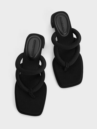 Toni Puffy-Strap Thong Sandals, Black Textured, hi-res