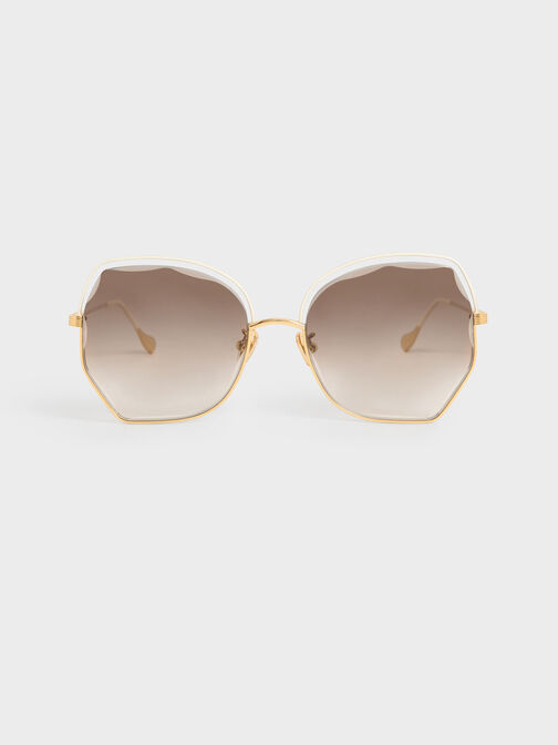 Cut-Out Wire-Frame Butterfly Sunglasses, Cream, hi-res
